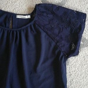 Francesca Navy Blue Eyelet Sleeve Blouse